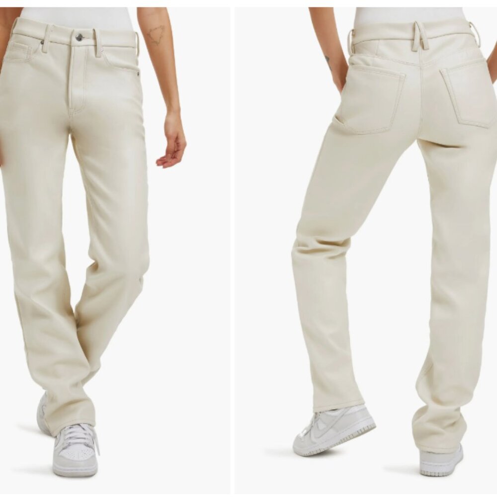 Good American White Faux Leather Pants size 12